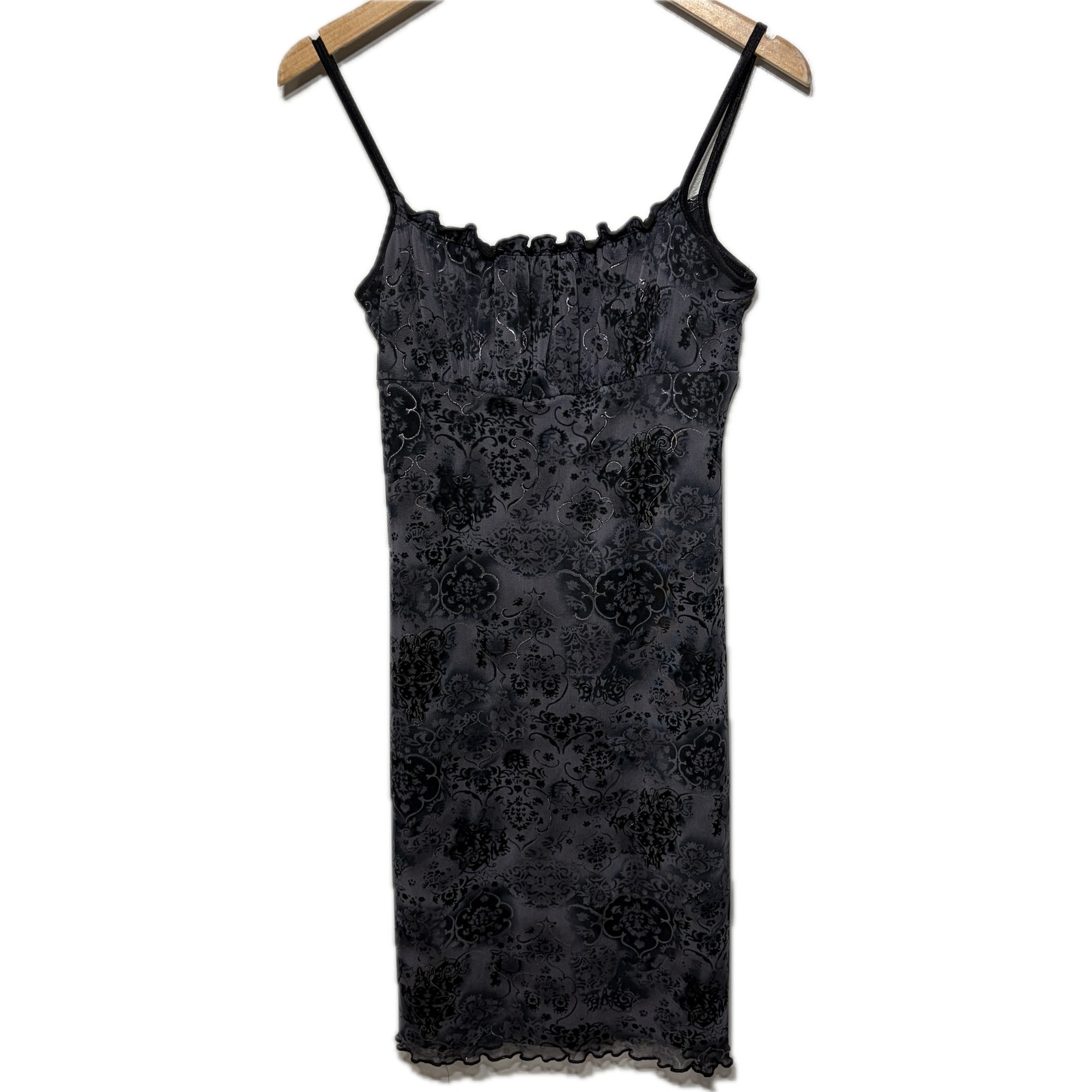 Vtg 90s Y2k Hana Dress Black Gray Floral Babydoll Silver Coquette Party Size L — image 2 of 8